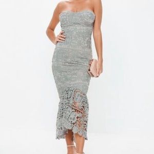 Gray Lace Bandeau Bust Cup Midi Dress